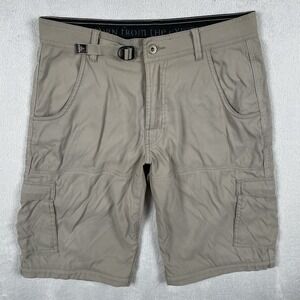 Prana Stretch Zion Cargo Shorts Mens Small Beige Belted‎ Hiking Convertible 12"